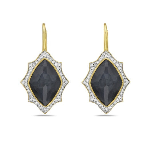 14K 21X16MM MARQUISE SHAPE BLACK ONYX EARRINGS WITH 100 DIAMONDS 0.48CT