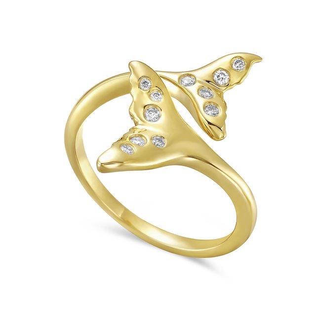 14k 20mm whale tail ring with 11 diamonds 0.09ct
