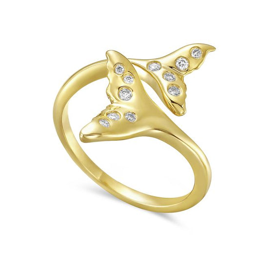 14k 20mm whale tail ring with 11 diamonds 0.09ct