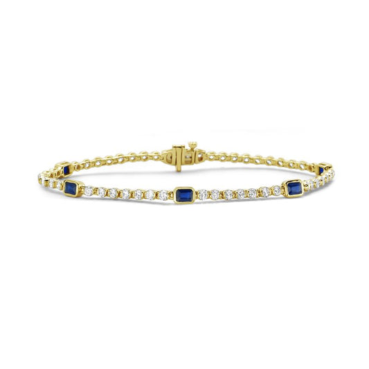 Emerald Cut Sapphire & Round Diamond Bracelet
