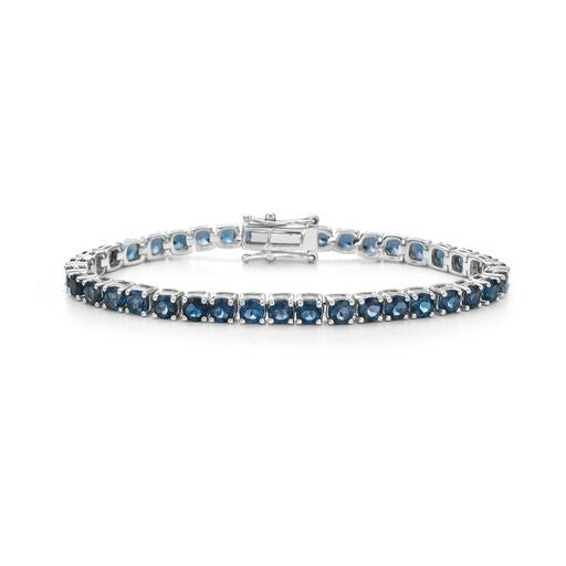 14K LINK BRACELET WITH 38 4MM ROUND LONDON BLUE TOPAZ 12.15CT, WRIST SIZE 7