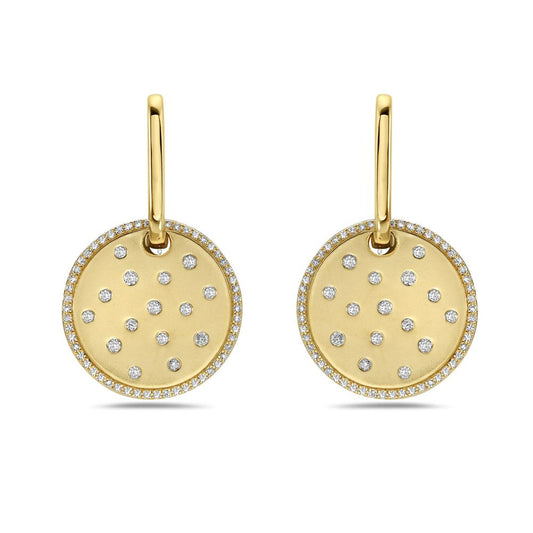 14KY 19MM ROUND EARRINGS WITH 136 DIAMONDS 0.56CT