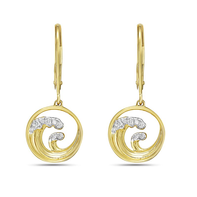 14k 11mm wave drop earrings with 16 diamonds 0.07ct on wire 5.5