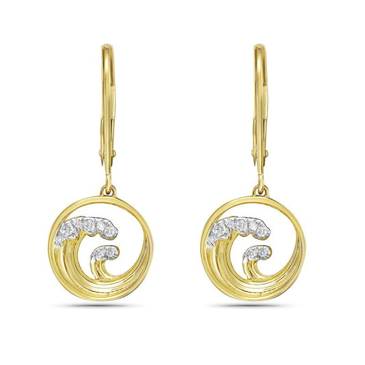 14k 11mm wave drop earrings with 16 diamonds 0.07ct on wire 5.5