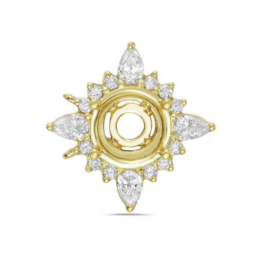 14k semi-mount pendant with 4 pear shape diamonds 0.43ct & 12 round 0.15ct t.w. 0.58ct 18 inches chain