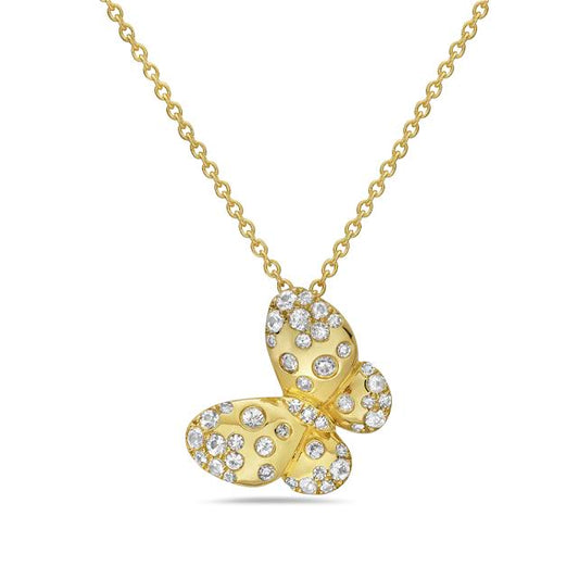 14k 15x11mm butterfly necklace with 23 diamonds 0.13ct & 20 white sapphires 0.38ct 18 inches