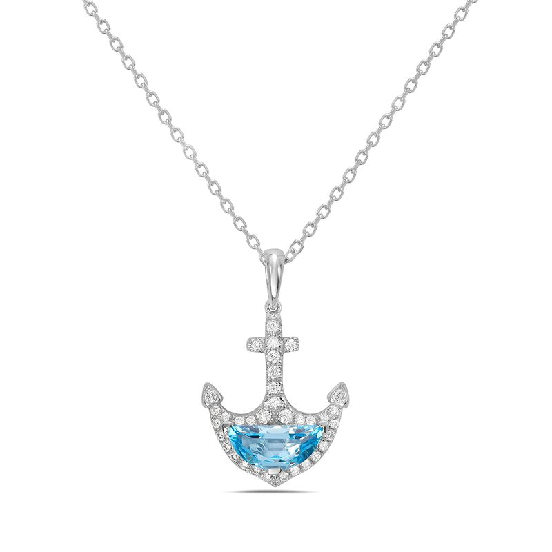 14k 17x14.5mm anchor pendant with 35 diamonds 0.20ct & blue topaz 1ct on 18 inches chain 4.4