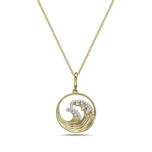 14K WAVE PENDANT WITH 33 DIAMONDS 0.12CT, 16MM ON 18 INCHES CABLE CHAIN