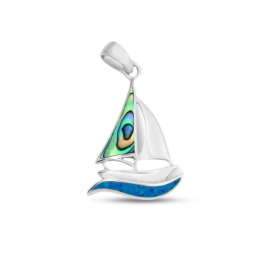 25mm x 17mm Sterling silver sailboat pendant with multi-colored pearlized accents