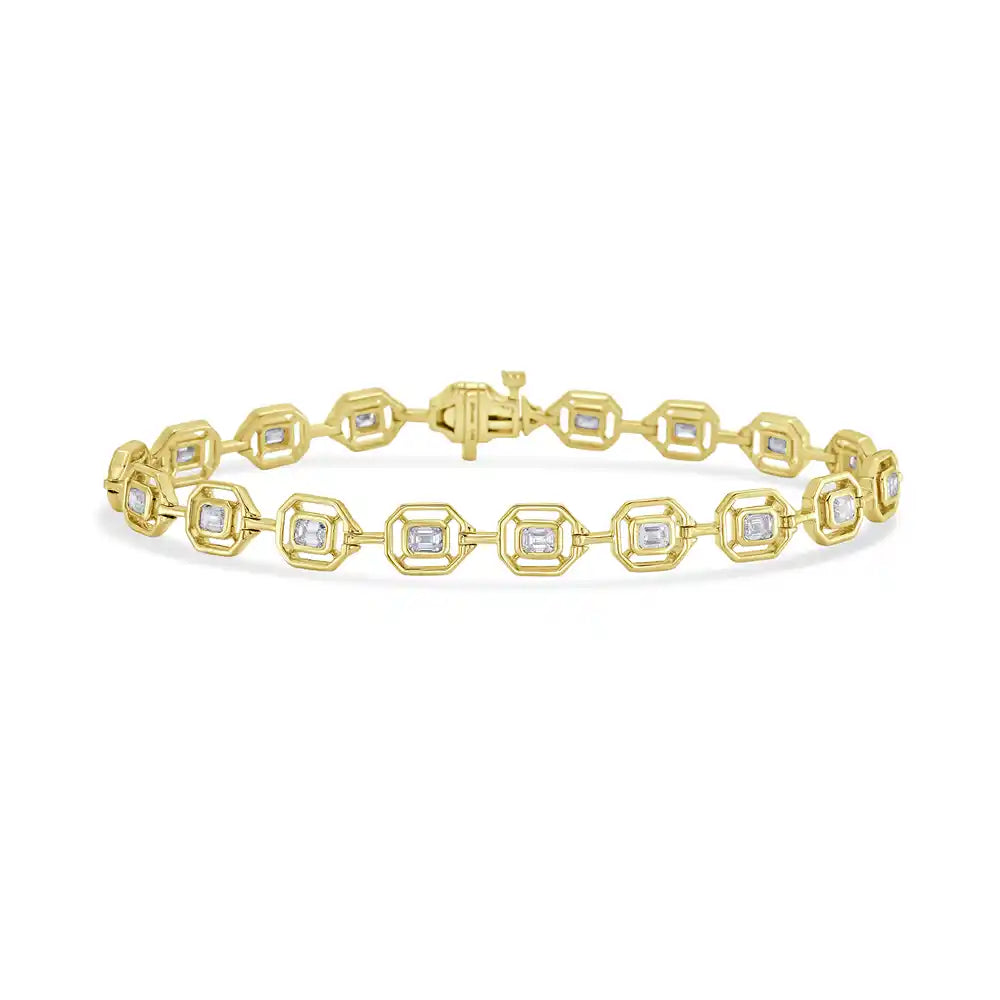 14k link bracelet with 18 emerald cut diamonds 1.57ct 7 inches wrist