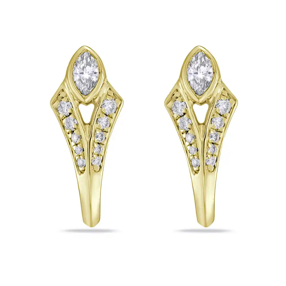 14k 14x6mm earrings with 20 rounds diamonds 0.11ct & 2 marquise 0.13ct t.w. 0.24ct