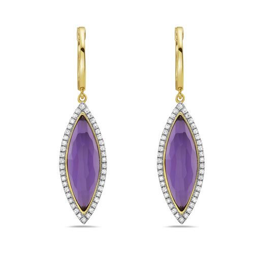 14K 22X9MM MARQUISE SHAPE AMETHYST EARRINGS WITH 84 DIAMONDS 0.36CT