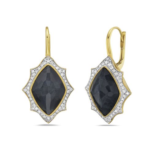 14K 21X16MM MARQUISE SHAPE BLACK ONYX EARRINGS WITH 100 DIAMONDS 0.48CT