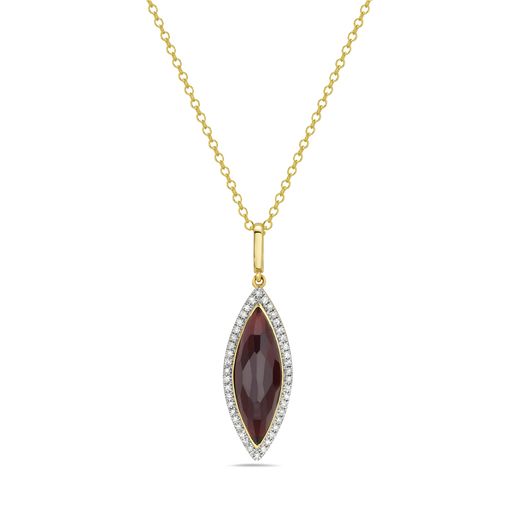 14K 22X9MM MARQUISE SHAPE GARNET PENDANT WITH 42 DIAMONDS 0.18CT ON 18 INCHES CABLE CHAIN