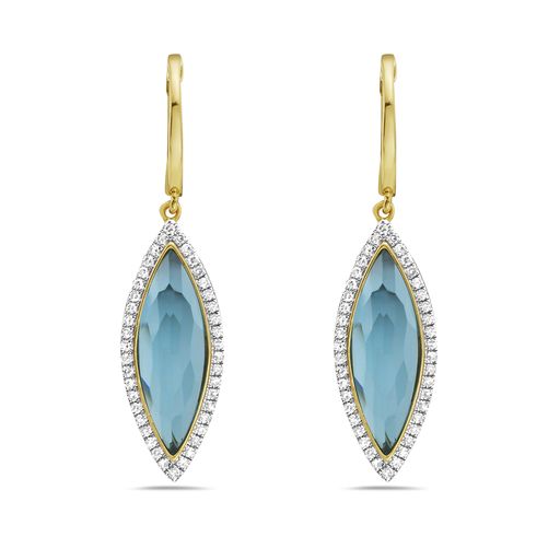 14K 22X9MM MARQUISE SHAPE BLUE TOPAZ EARRINGS WITH 84 DIAMONDS 0.36CT