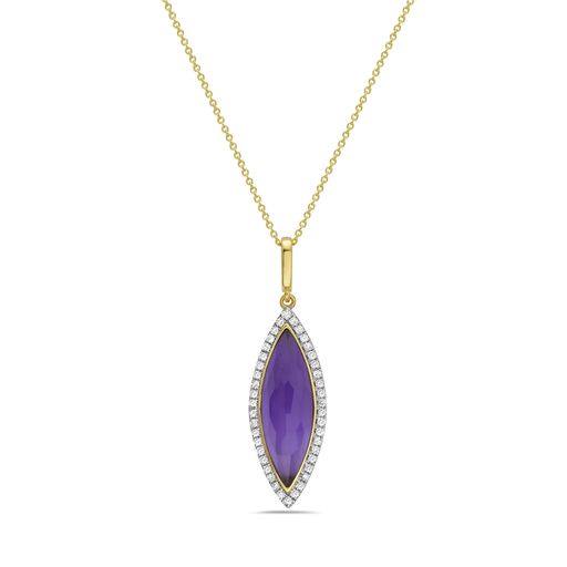 14K 22X9MM MARQUISE SHAPE AMETHYST PENDANT WITH 42 DIAMONDS 0.18CT ON 18 INCHES CABLE CHAIN