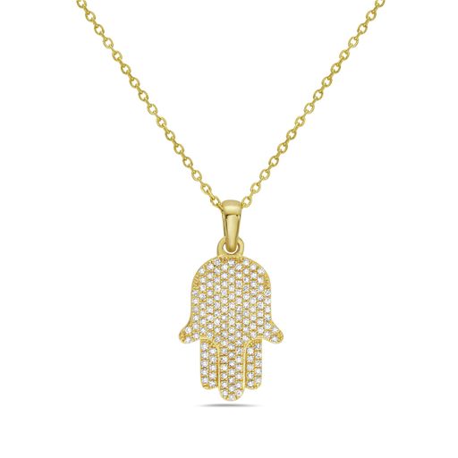 14ky 15x10mm hamsa pendant with 139 diamonds 0.20ct on 18 inches cable chain