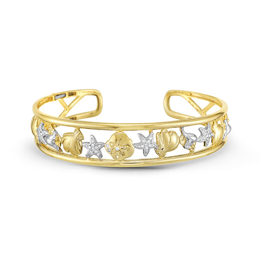 Starfish, Sand Dollar, & Shell Gold Bangle Bracelet