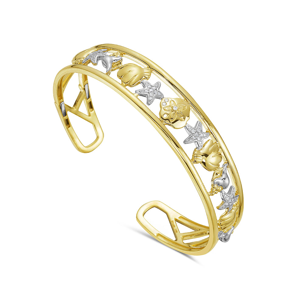 Starfish, Sand Dollar, & Shell Gold Bangle Bracelet