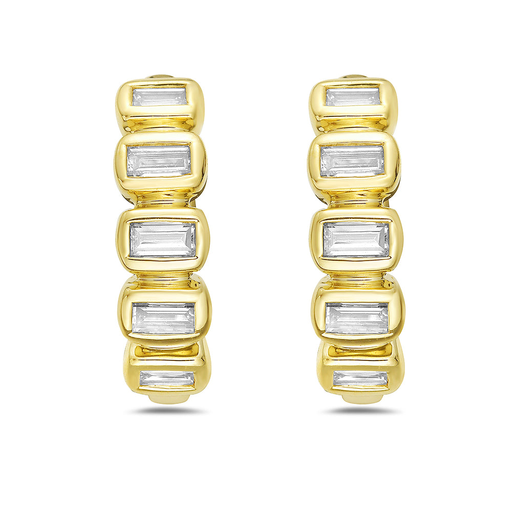 Chunky Column Diamond Earrings in 14K Gold