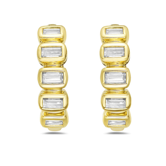 Chunky Column Diamond Earrings in 14K Gold