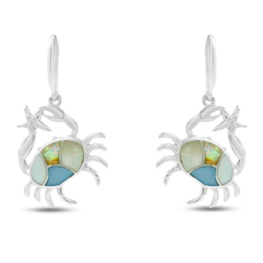 28mm x 19mm  Sterling silver crab earrings with multi-colored pearlized body