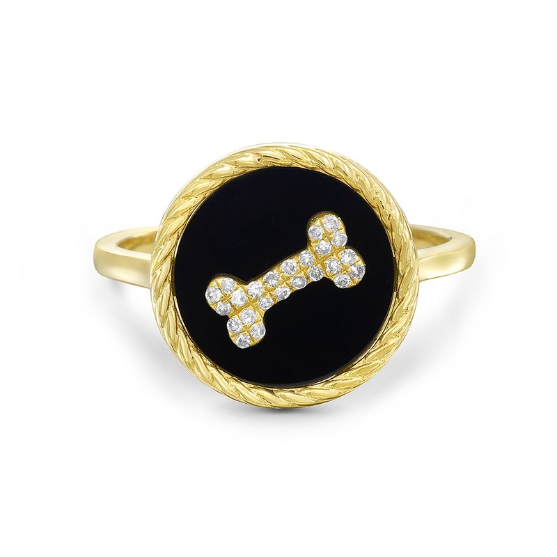 14K DOG BONE DISK RING WITH 24 DIAMONDS 0.06CT & MOTHER OF PEARL, 13MM 5.5
