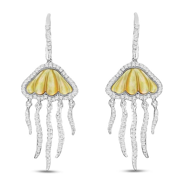 20mm x 50mm sterling silver jelly fish earrings with shell & czs