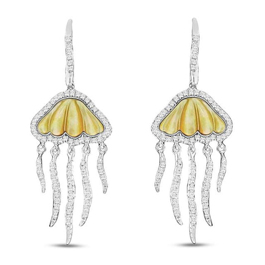 20mm x 50mm sterling silver jelly fish earrings with shell & czs