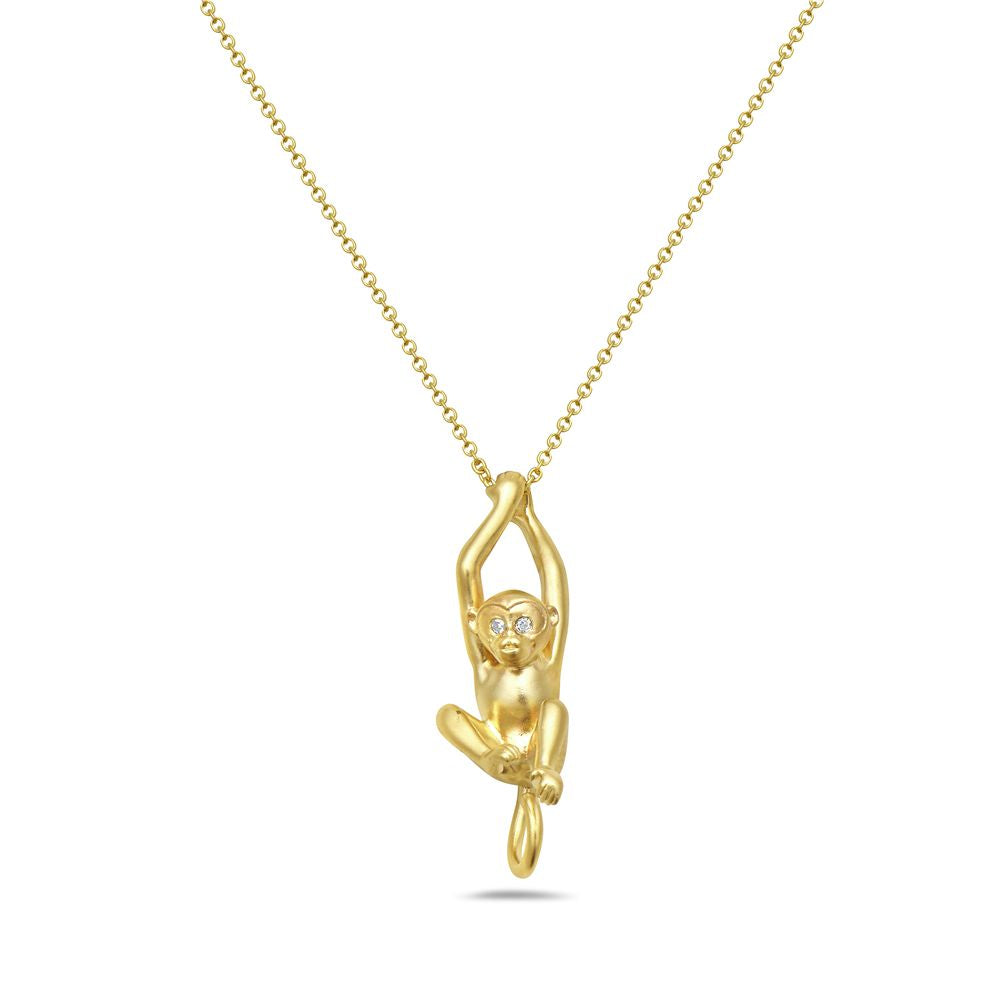 14KY MONKEY PENDANT WITH DIAMOND EYES 0.01CT  ON 18 INCHES CHAIN