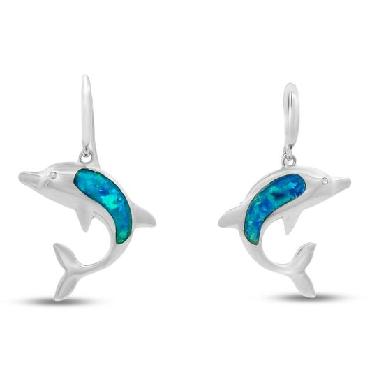 17mm x 18mm Sterling silver dolphin earrings with blue/green iridescent center