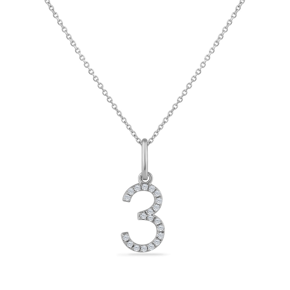 NUMBER 3 PENDANT WITH 20 DIAMONDS 0.08CT 18 INCHES CHAIN