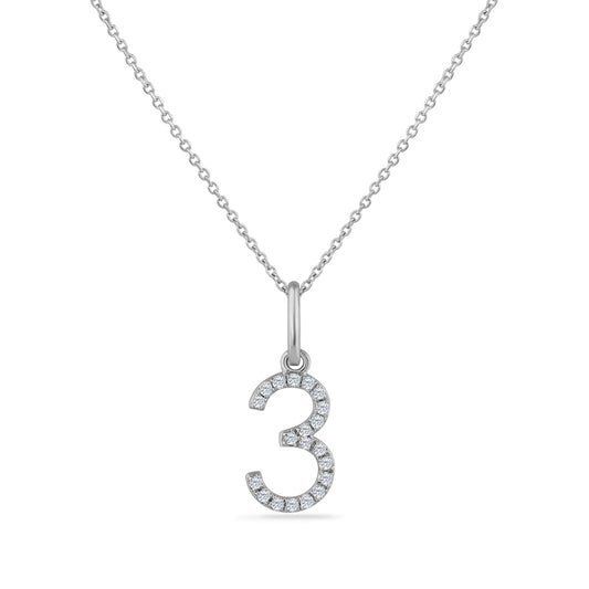 NUMBER 3 PENDANT WITH 20 DIAMONDS 0.08CT 18 INCHES CHAIN