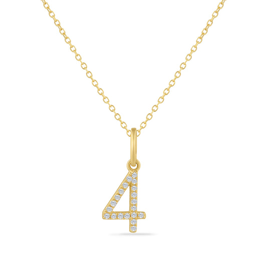 NUMBER 4 PENDANT WITH 20 DIAMONDS 0.10CT ON 18 INCHES CHAIN