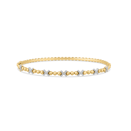 14K BEADED STAR BANGLE WITH 63 DIAMONDS 0.18CT