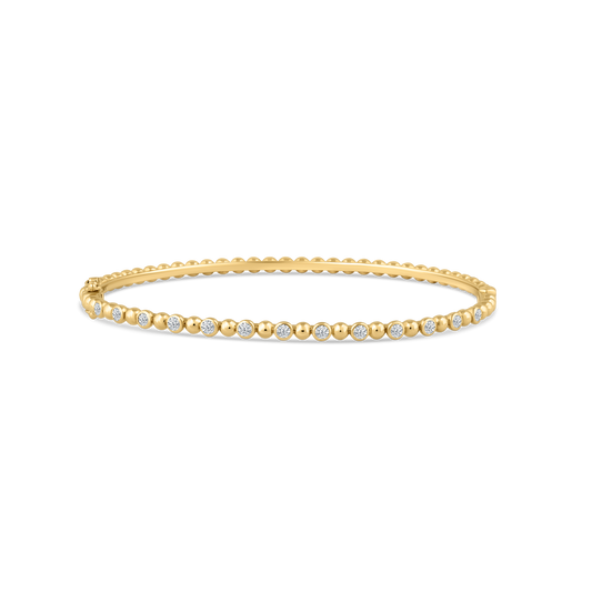14K BEADED BANGLE WITH 13 DIAMONDS 0.38CT