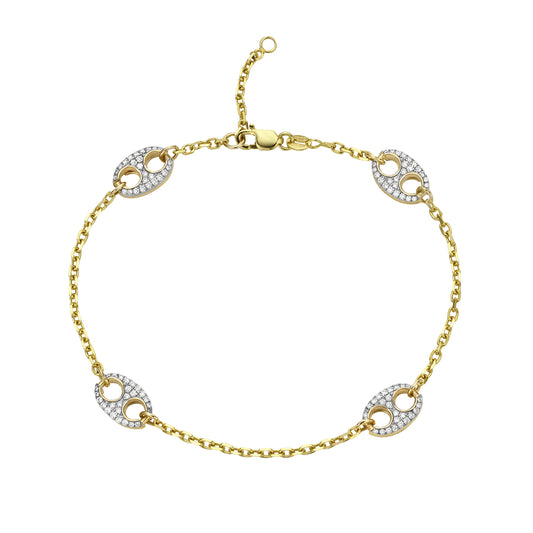 14K MARINER LINK BRACELET WITH 104 DIAMONDS 0.39CT