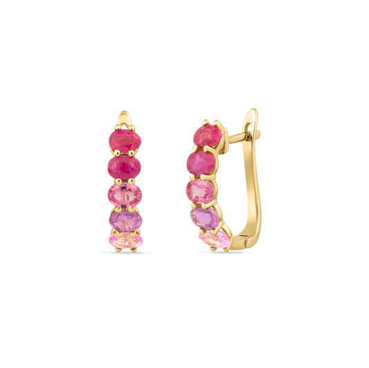 14K HOOP EARRINGS 4 RUBIES 0.93CT & 6 PINK SAPPHIRES 1.40CT