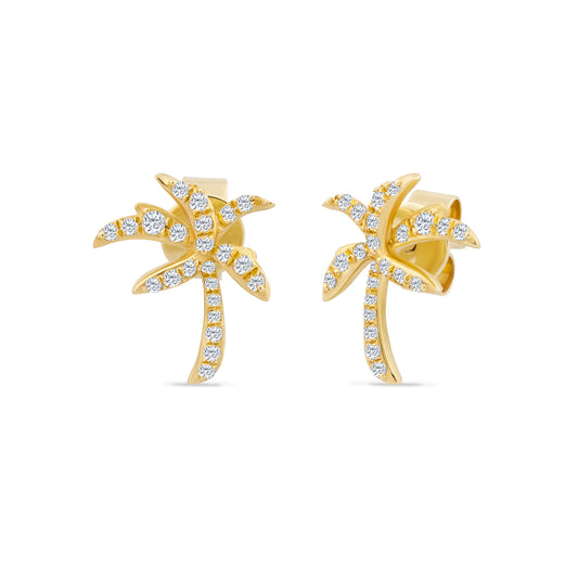 14K SMALL PALM TREE EARRINGS 46 DIAMONDS 0.29CT