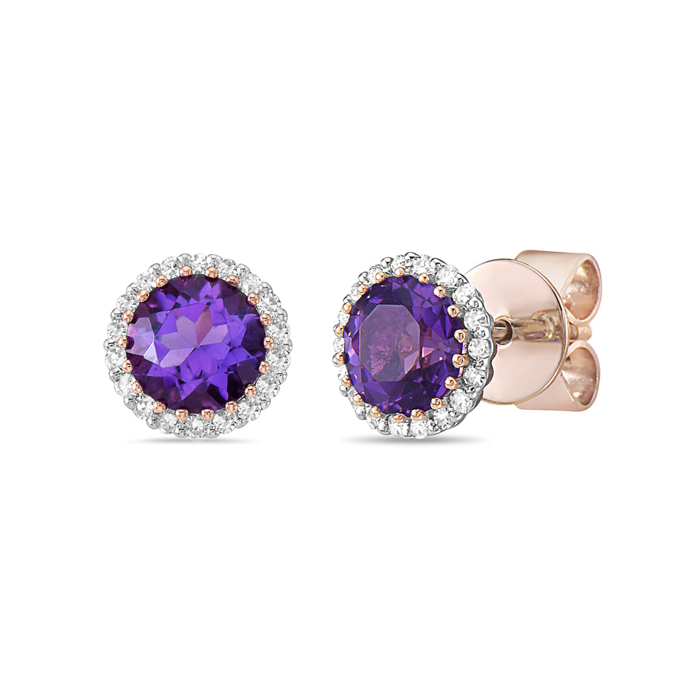 14K AMETHYST EARRINGS WITH 36 DIAMONDS 0.119CT