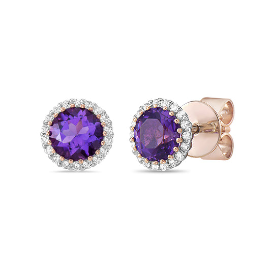 14K EARRINGS WITH 36 DIAMONDS 0.119CT AND 2 AMETHYST 2.1K