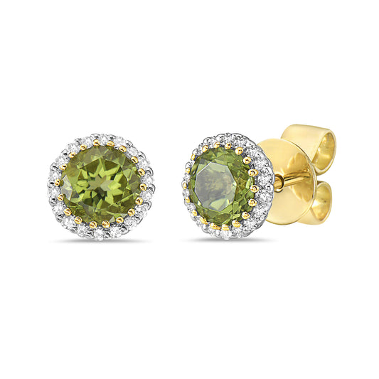 14K PERIDOT EARRINGS WITH 36 DIAMONDS 0.119CT