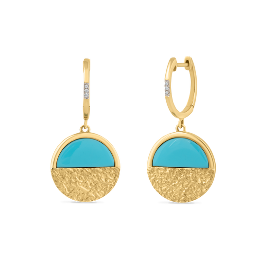 14K DROP EARRINGS WITH MALACHITES 2.40CT & 6 DIAMONDS 0.02CT