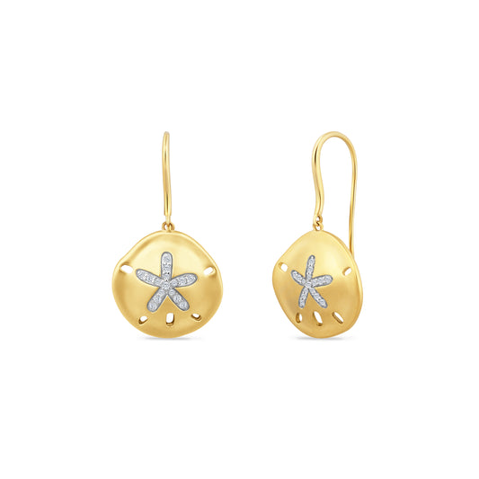 14K SAND DOLLAR EARRINGS WITH 32 DIAMONDS 0.16CT, 17MM WIDE