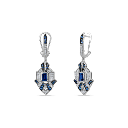 14K ART DECO DESIGN EARRINGS WITH 0.33CT DIAMONDS & 1.01CT SAPPHIRES