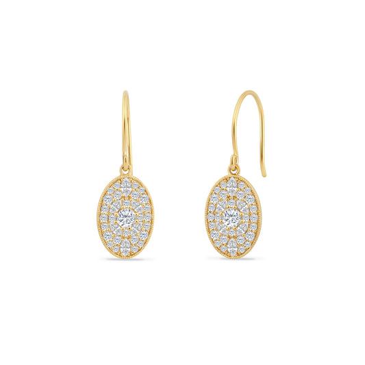 14K OVAL EARRINGS WITH 0.58CT MARQUISE DIAMONDS & 0.94CT ROUND DIAMONDS
