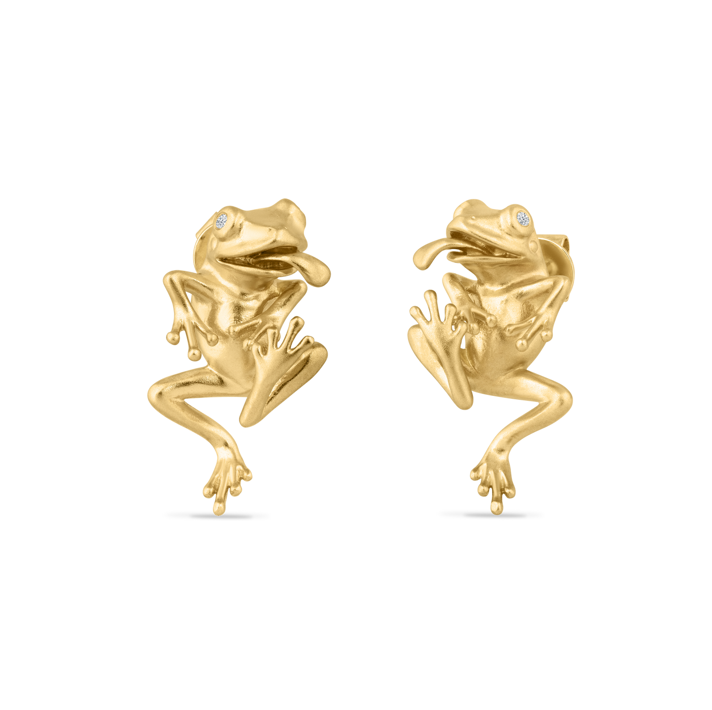 14K FROG EARRINGS WITH 4 DIAMONDS IN EYES 0.02CT WITH POSTS