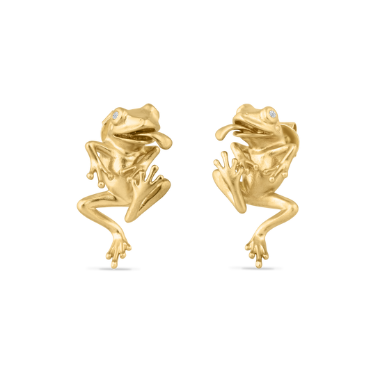14K FROG EARRINGS WITH 4 DIAMONDS IN EYES 0.02CT WITH POSTS
