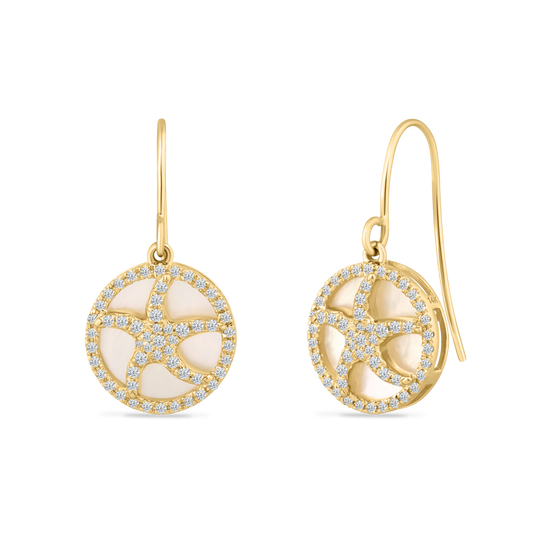 14K MOTHER OF PEARL 2.60CT STARFISH EARRINGS ON WIRE WITH 110 DIAMONDS 0.38CT
