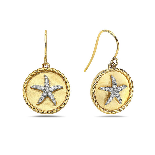 14K STARFISH EARRINGS WITH 32 DIAMONDS 0.32CT 16MM DIAMETER